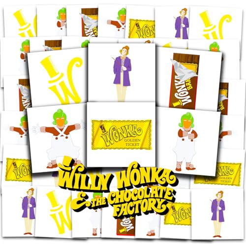 Willy Wonka Tattoos Party Favors Bundle ~ 72 Perforated Individual 2" x 2" Willy Wonka Temporary Tattoos for Kids Boys Girls | Willy Wonka Party Supplies
