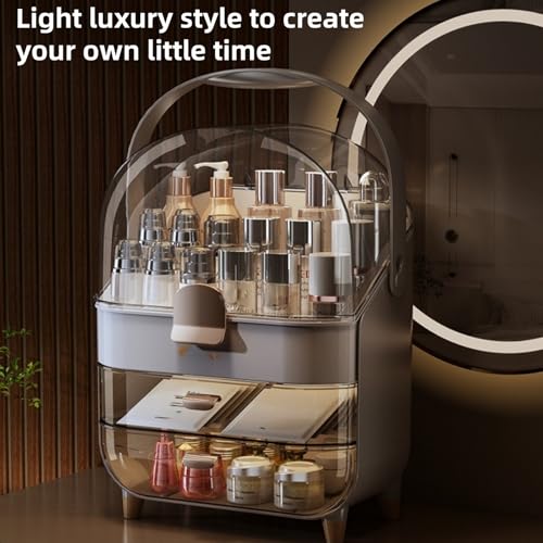 Makeup Organizer, Skincare Organizers with Clear Lid & 2 Drawers and 360¡Æ Rotating Brush Holder