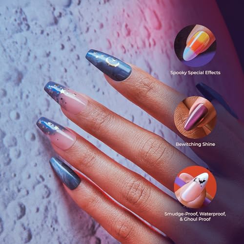 KISS Voguish Fantasy Halloween Press On Nails, ¡®Moonlit Magic¡¯, Purple, Long Coffin, Glow In The Dark Effect, Matte Finish, Pink Gel Nail Glue (2g), 28 Fake Nails