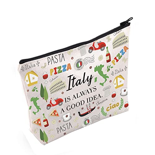 POFULL Italy Theme Gift Italy Is Always A Good Idea Cosmetic Bag Italy Bachelorette Trip Gift (Italy Is Always Cosmetic Bag)