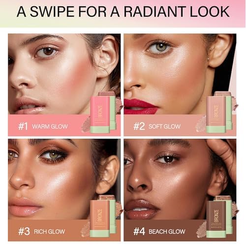 Cream Contour Stick, Face Shimmer Bronzer Stick, Blendable Natural Glow Highlighter Makeup Stick, Multi-Use Tinted Solid Moisturizer Stick,Body Face Illuminator Luminizer,03 Rich Glow