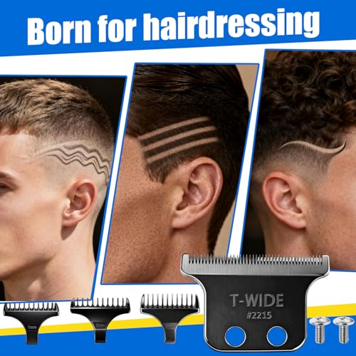 2PCS 2215 Replacement T Wide Blades Compatible with Wahl 5 Star Detailer Li Trimmer(8081) and (8171) - Adjustable Stainless-steel Zero-Gap Trimmer Blade ((2PCS-Black)