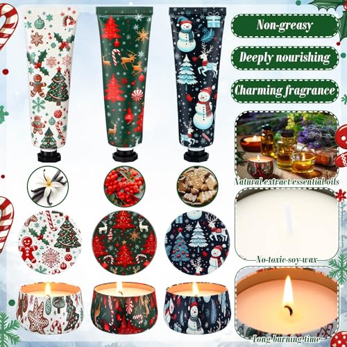 24sets/48pcs Christmas Bulk Gifts for Women 3.5oz Scented Candles & Hand Cream Lotion Set Christmas Stocking Stuffers Xmas Hand Cream Gift Relaxing Spa Set Travel Size Mini Lotion for Xmas Party Favor