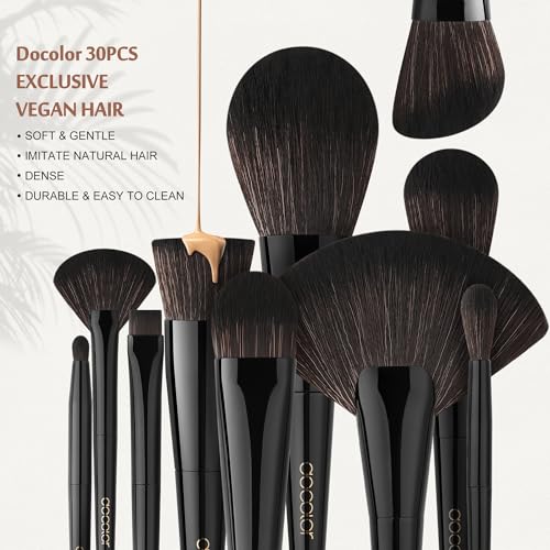 Docolor Makeup Brushes Set Professional 30Pcs Obsidian Makeup Brushes Premium Synthetic Powder Kabuki Foundation Contour Blush Concealer Eye Shadow Blending Eyeliner Crease Eyebrow Make Up Brush Kit