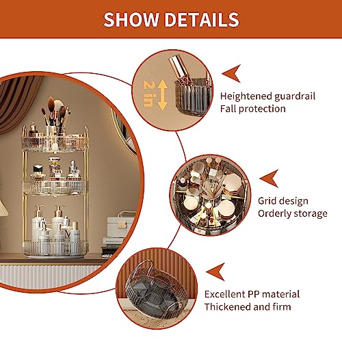 YCIA&DONE Rotating Makeup Organizer for Vanity, Large Capacity Make Up Storage Skin care Shelf Perfume Holders Cosmetic Dresser Organizer Countertop Spinning 360 (White Clear, 3Tiers)