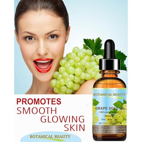 Botanical Beauty GRAPE SEED OIL 100% Pure Natural Undiluted Refined Cold Pressed Carrier Oil for Face, Skin, Body, Hair, Massage, Lip, Nails (2 Fl Oz 60 ml)