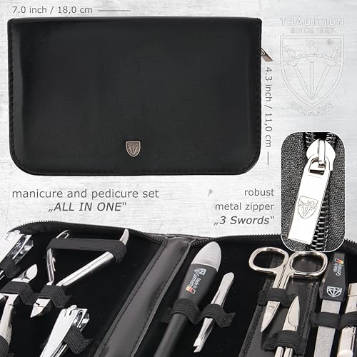 3 Swords Germany - brand quality 10 piece manicure pedicure grooming kit set for professional finger & toe nail care scissors clipper fashion leather case in gift box, Made by 3 Swords (00286)