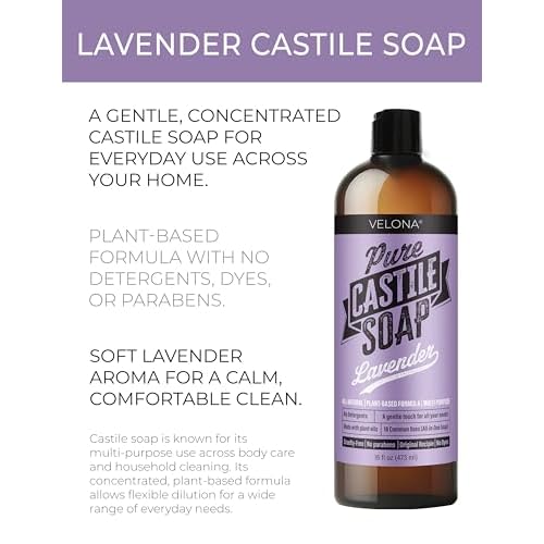 velona Pure Castile Soap - 16 Fl oz | Mild & Gentle | Face, Hand, Hair, Body Wash, Laundry | Lavender Essential Oil