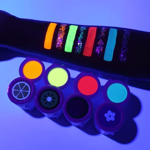 Water Activated Eyeliner Palette with Pressed Chunky Neon Glittee, Water Activated Face Body Paint UV Glow in the Dark Black light, Water Based Graphic Hydra Eyeliners with Cute Fruit Design -Orange