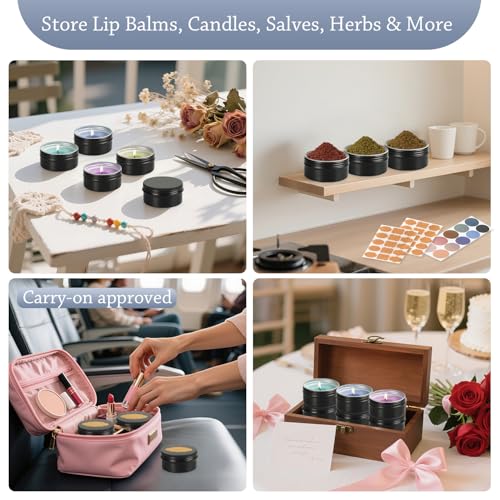 3oz Black Aluminum Tin Containers with Screw Lids, 40 Pack Refillable Cosmetic Jars, Round Salve Tins, Tea Cans, Bulk Food Storage Jars, Candle Travel Tins