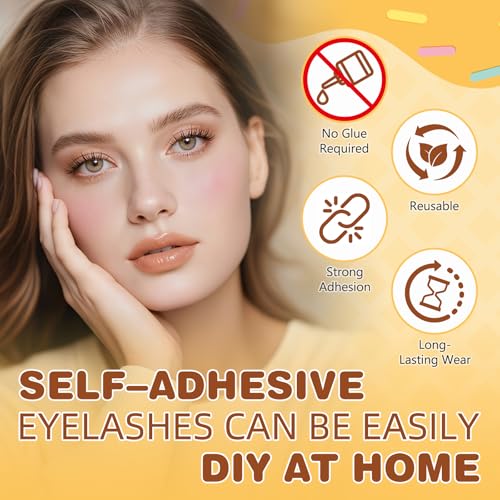 QUEWEL Self Adhesive Eyelashes, Pre Glued Eyelashes Clusters 100Pcs Manga Lashes No Glue Needed,D Curl Pre Glued Lashes With Tweezers for Cute Makeup ooks, Easy And Quick To Wear(ZZBP05)