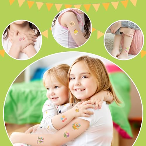 Partywind 204 PCS Glitter Easter Party Decorations for Kids Tattoos, Easter Party Supplies, Easter Basket Essentials Goodie Bag Stuffers for Boys Girls, Egg Hunt Games (Individually Wrapped Cut)