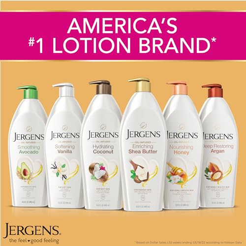 Jergens Hydrating Coconut Body Lotion, Hand and Body Moisturizer, Infused with Coconut Oil, Hydrates Dry Skin Instantly, Dermatologist Tested, 26.5 Oz