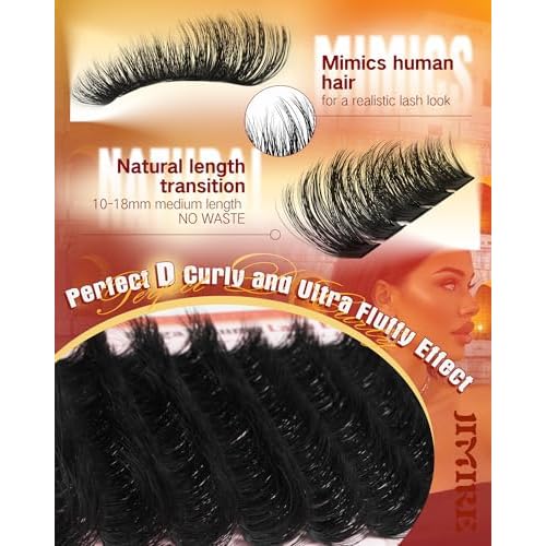 Fluffy Lash Clusters Kit Volume 200D Lash Extension Kit Cluster Eyelash Extension Kit 10-18MM Eyelash Clusters Kit with Lash Bond and Seal Tweezers D Curly Individual Lashes Kit by JIMIRE