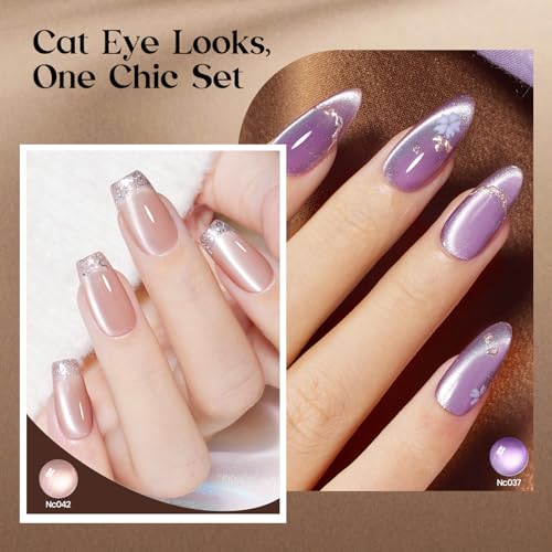 Beetles Cat Eye Gel Nail Polish Set - 10 Colors Glitter Cat Eye Glint Gel Polish Kit Silver Nude Pink Blue Brown Purple Magnetic Shine Soak Off UV French Nail Art Salon DIY Manicure Gift for Women