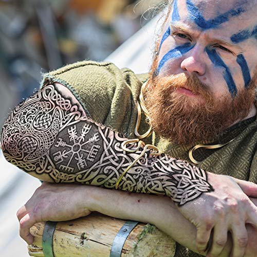 temporary tattoo full arm stick on body art viking icelandic medieval celtic transfer for women and men cosplay halloween adult aegishjalmur temp tattoo tree of life wolfs fancy dress