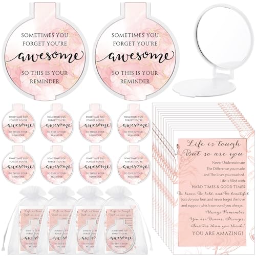 25 Set Inspirational Compact Mirror Bulk for Women Sometimes You Forget You're Awesome Motivational 2.76 Inch Small Double Sided Folding Pocket Mirror for Womens Day Mothers Day(Pink Marble)