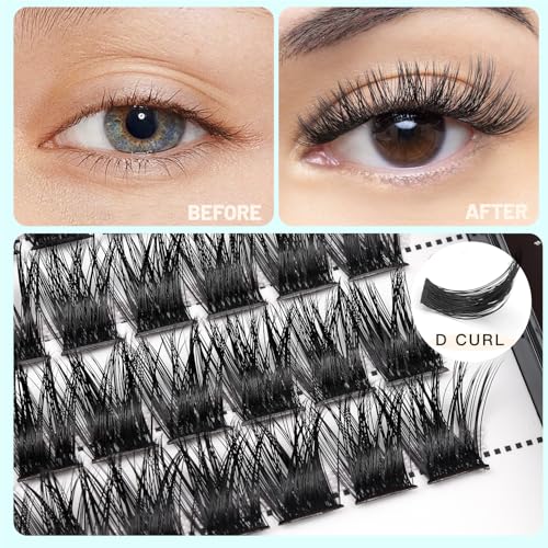 10Rows Mixed 10-12-14-16mm /8-10-12-14mm Individual False Eyelashes D Curl Wide Stem Makeup Cluster Eyelashes Natural Volume Eye Lashes Extensions (HD-lashes kit-8-10-12-14mm mixed)