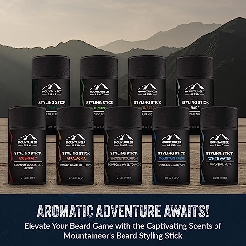 Mountaineer Brand Styling Stick | 100% Natural Beard Conditioner for Men | Hydrate, Tame Wiry Hair | Firm Hold for Easy Styling | Woodsy Timber Scent 2oz