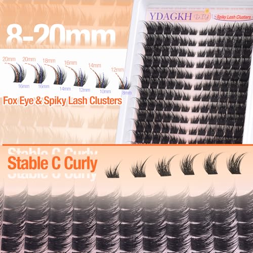 Fairy Lash Clusters Kit Fox Eye Cluster Eyelash Extensions Kit Natural Eyelash Clusters Kit Spiky Manga Wispy Cluster Lashes Cat Eye 8-20mm DIY Individual Lash Extension 144Pcs by YDAGKH