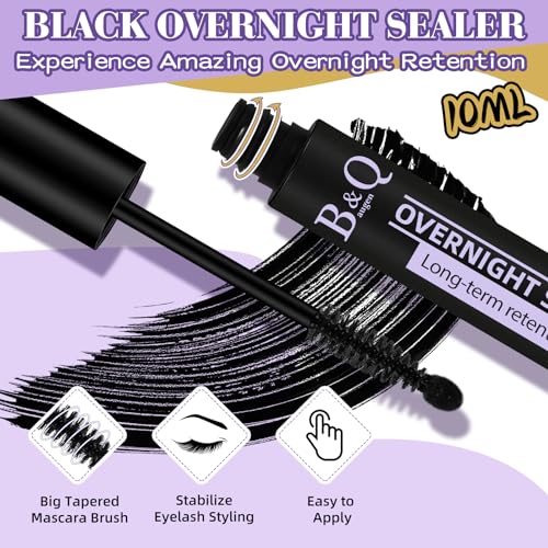 B&Q Lash Clusters Overnighter 10ML Lash Sealer for Cluster Lashes Black Lash Extension Sealant Healthy Lash Sealant Longer Life Coating Lash Seal (Black,10ml)