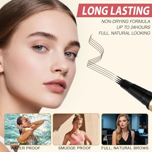 Eyebrow Pencil Kit, with Microblading Eyebrow Pen, Eyebrow Gel, Eyeliner, Eyebrow Brush, Eyebrow Pencils for Women, Waterproof, Smudge Proof, Long Lasting Makeup Formula - Dark Brown