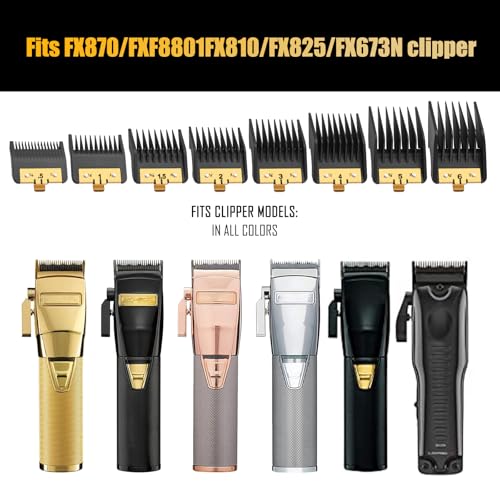 8PCS Premium Clipper Guards with Metal Clip compatible with BaBylissPRO Barberology Comb Set,Cutting Lengths 1/16¡±-3/4 ¡±, for Babyliss Clipper Guards for FX870 FX890 FX825 FX673 Clippers