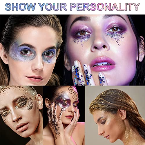 Body Glitter Gel, 6 Colors Body Face Glitter Gel Set for Skin & Hair, Shimmer Liquid Eyeshadow Festival Glitter Makeup, Sparkles Rave Accessories for Holiday, Concerts, Party, Mermaid Series Set