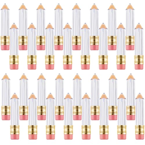 Blulu 24 Pcs 5 ml Empty Pencil Lip Gloss Tubes Bulk, Pencil Shaped Lip Gloss Containers Clear Mini Refillable Lips Balm Tubes DIY Cute Teacher Appreciation Week Gift Teachers' Day Gift for Women