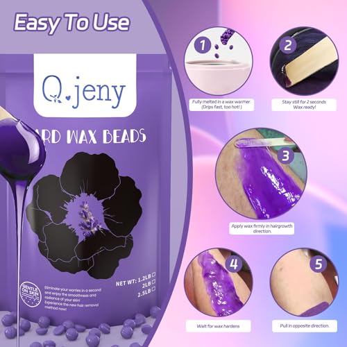 Wax Beads, Hard Wax Beads for Hair Removal Sensitive Skin with Lavender Formula, 2.5lb Waxing Beads for Women Men, Brazilian Bikini, Face, Arms, Chest, Back, Legs, Eyebrows, Underarms