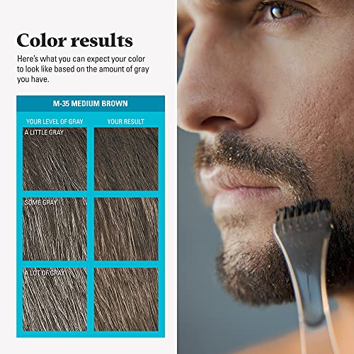 Just For Men Mustache & Beard, Beard Coloring for Gray Hair with Brush, with Keratin Biotin Aloe and Coconut Oil for Healthy Facial Hair - Medium Brown, M-35, Pack of 3 (Packaging May Vary)