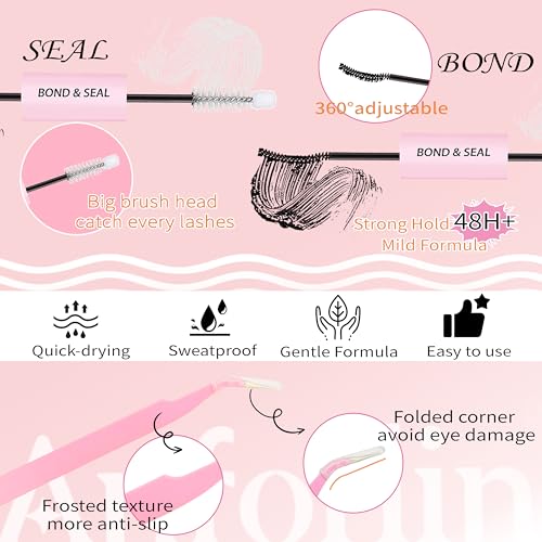 Lash Clusters Kit 10-20mm Thick 200D Cluster Eyelash Extensions 224 Pcs D Curly Mega Volume Eyelash Clusters False Eyelashes with Lash Bond and Seal Lash Tweezers DIY at Home, by Anforlin