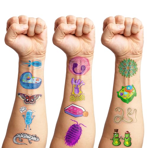 (96 PCS) Funny Biology Science Student Major Temporary Tattoos Birthday Themed Party Supplies Decorations Favors Cute Stickers Tattoo Gifts for Kids Girls Boys Teachers Decor School Reward Christmas
