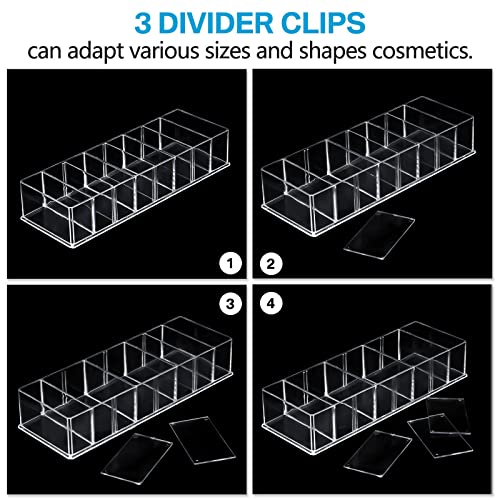 Tuanse 4 Pcs Acrylic Makeup Compact Organizer Detachable 8 Spaces Clear Vanity Drawer Organizer Eyeshadow Palette Storage for Lipstick Highlighter, Skincare Cosmetic Display Cases for Bathroom