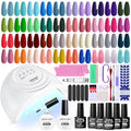 JEWHITENY 45PCS Gel Nail Polish Kit with U V Light LED Nail Lamp And 2 Bottle of 10ML Top Coat Base Coat