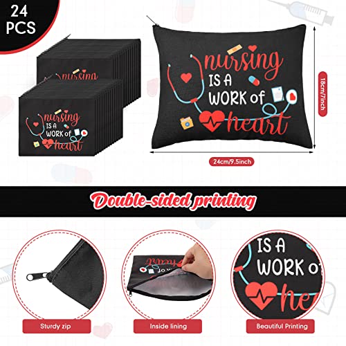 LEIFIDE 24 Pieces Valentine's Day Nurse Gifts Makeup Bags Nurse Appreciation Gift for Women, Canvas Cosmetic Bag Practitioner(Fresh Style)