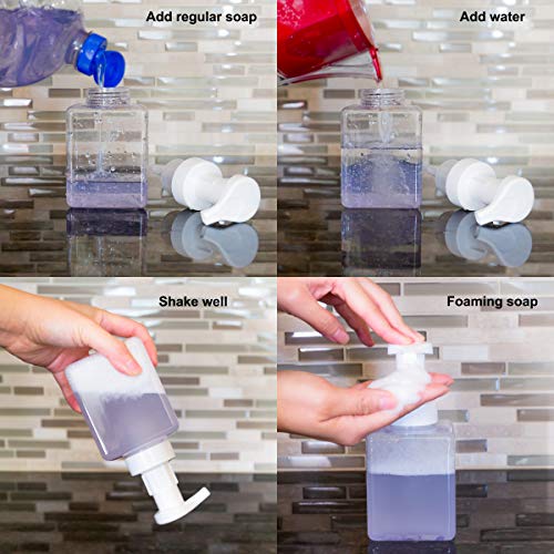 Youngever 5 Pack Clear Plastic Square Pump Bottles, Plastic Foaming Soap Dispenser, Refillable Plastic Pump Bottles with Travel Lock (8 Ounce)