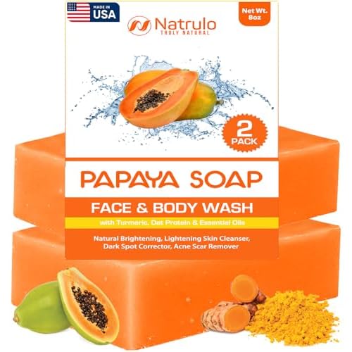 Papaya Soap Face & Body Wash ? Skin Brightening Papaya Soap Bar for Dark Spots ? Reduce Acne, Cleanse Scars, & Even Skin Tone ? with Turmeric, Kojic Acid & Essential Oils ? for All Skin Types (2 pack)