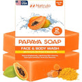Papaya Soap Face & Body Wash ? Skin Brightening Papaya Soap Bar for Dark Spots ? Reduce Acne, Cleanse Scars, & Even Skin Tone ? with Turmeric, Kojic Acid & Essential Oils ? for All Skin Types (2 pack)