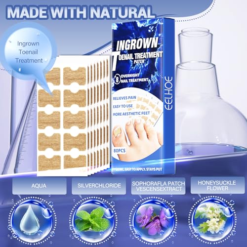 Toenail Fungus Treatment Extra Strength, Ingrown Toenail Treatment, 80 Pcs Glue-Free Breathable Corrector Patches, Professional Ingrown Toenail Tools, Not Prone to Falling Off, with File