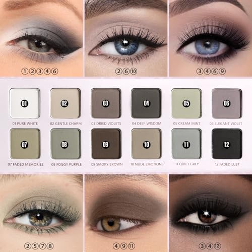 Matte Eyeshadow Palette, All Matte Cool-Toned Eye Shadows Pallet-Natural Soft Eye Makeup Compact Ultra-Pigmented Blendable Long Lasting Silkly Cream Texture Neutral Eyeshadow for Older Women