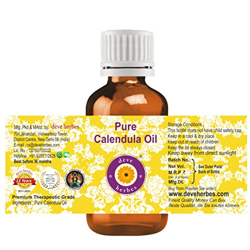 d?ve herbes Calendula Oil (Calendula officinalis) | Infused | Pure | Non-Sticky | Lightweight | For Facial Care | Men & Women | 100ml (3.38 oz)