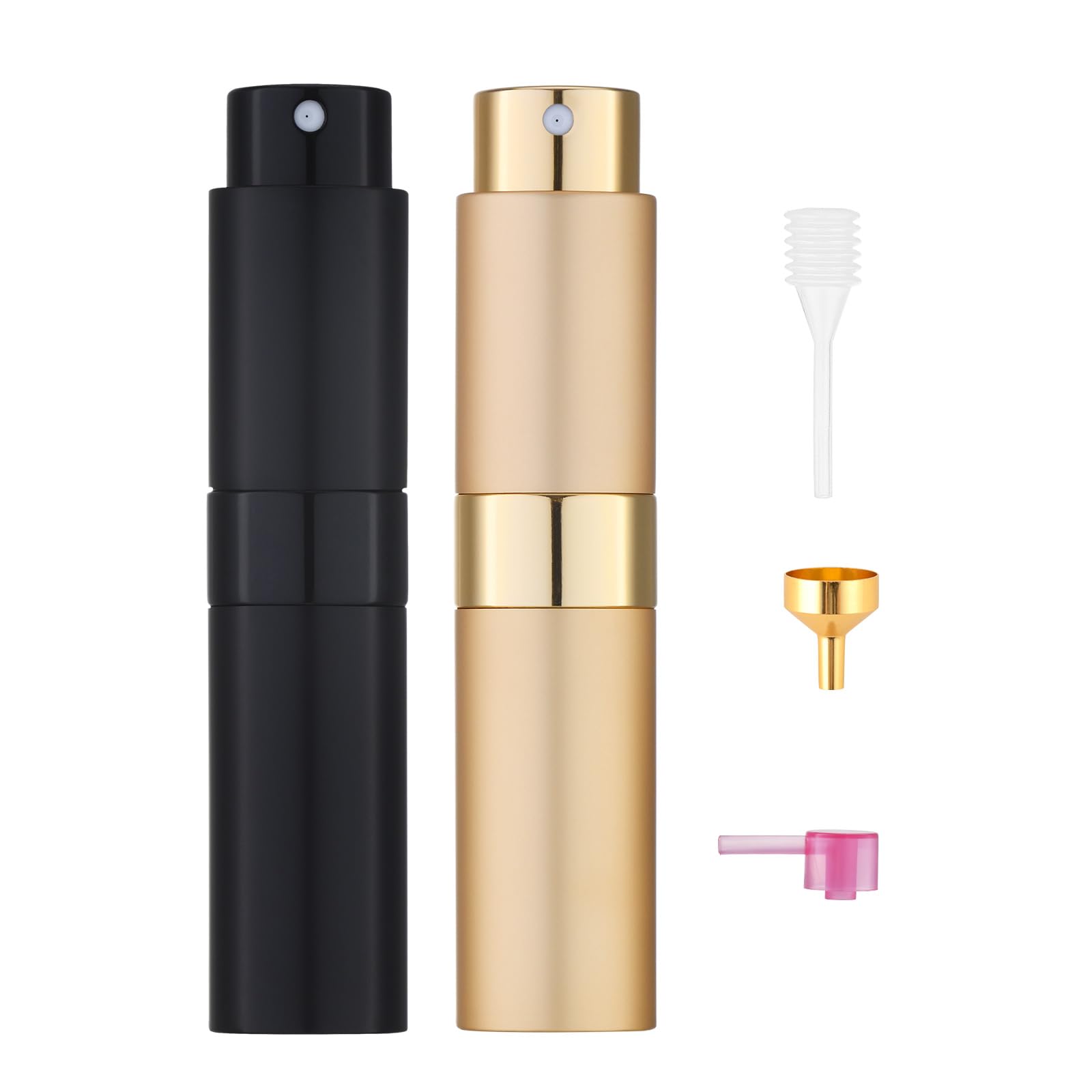 Tekson 8ml Travel Perfume Atomizer Refillable, Mini Cologne Spray Bottle Empty, Small Aftershave Portable Sprayer for Liquid Dispenser (Black&Gold)