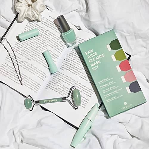 ESW Beauty Raw Juice Face Masks - 10-Pack Skincare Set - Hydrating, Anti-Aging, Moisture Repair, Pore Control, Soothing & Revitalizing with Watermelon, Kale & Charcoal