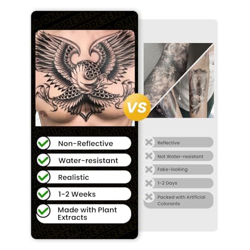 Semi Permanent Tattoo Men, 2 Sheets Realistic Cross Christian Temporary Tattoos for Men, Lasts 1 Weeks, Develops Fully in 48H, Waterproof and Non-Reflective, Cool Cross Tattoo