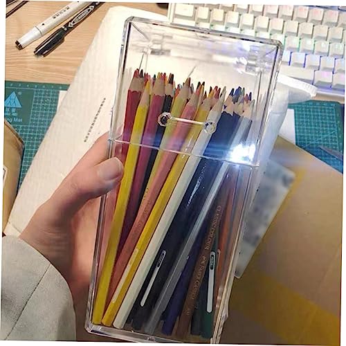 DOITOOL Acrylic Makeup Brush Holder with Lid Clear Pen Holder Storage Box Dust-Free Cosmetic Organizer for Vanity and Desktop 4.33 X 3.35 X 4.33 Inch