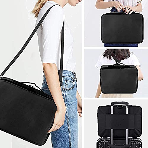 JOURMON Travel Makeup Train Case,Large Capacity Cosmetic Bags for Women,Portable Makeup Bag Organizer with Adjustable Dividers & Shoulder Strap (Black, L)
