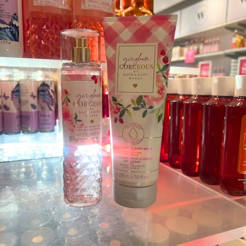 Bath & Body Works GINGHAM GORGEOUS Fine Fragrance Mist & Moisturizing Body Wash 2-piece Gift Set with a Red Bow for Holiday ? Full Size