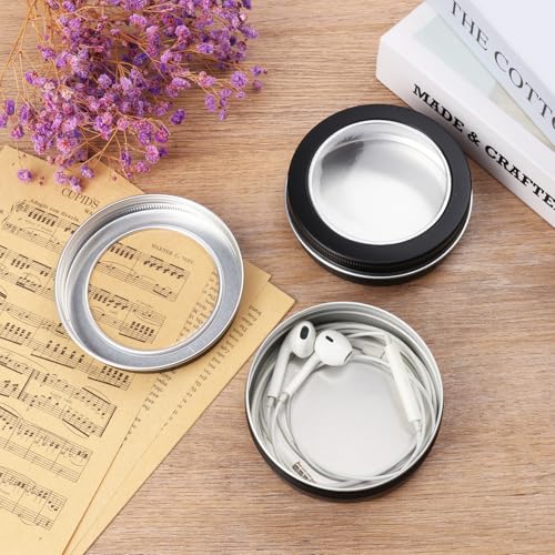 48 Pieces 4 oz Tin Cans with Clear Window, Round Metal Tins Screw Top,4 oz Metal Round Cans with Clear Lid for Kitchen Office Candles Candies and Gifts Holding