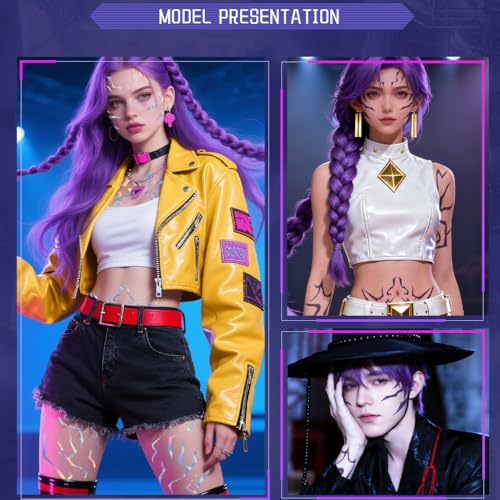 6 PCS Rumi Cosplay Temporary Tattoos Realistic Waterproof Purple tattoo Stickers for Cosplay Party Festival Photoshoot Halloween Makeup (Purple)